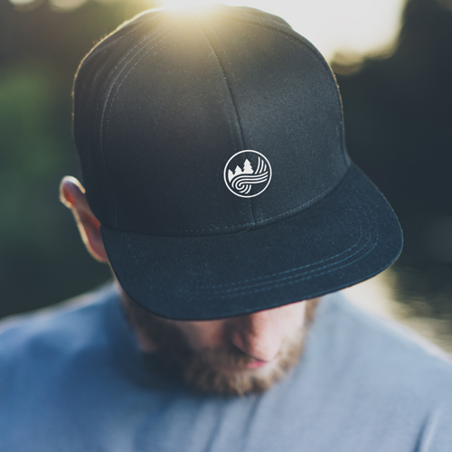 Hat with white logo on front
