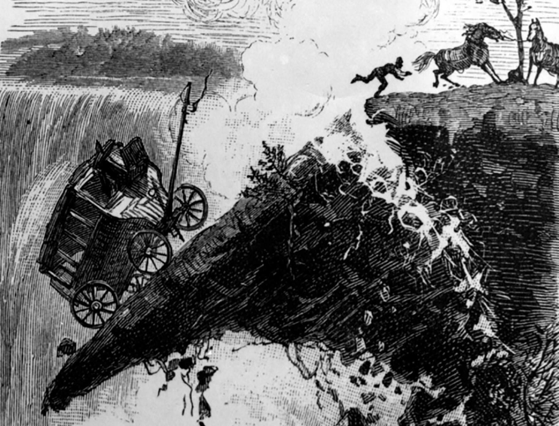 Cliff collapsing with carriage